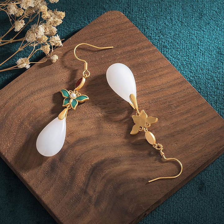 Buddha Stones FengShui White Jade Luck Drop Earrings - image 6