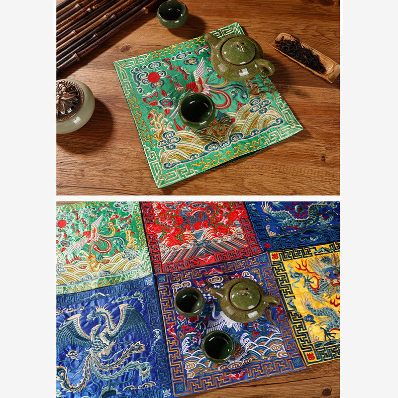 Buddha Stones Crane Phoenix Dragon Kirin Embroidered Cup Mat Pad Tea Cup Coaster Square Kung Fu Tea Mat - image 38