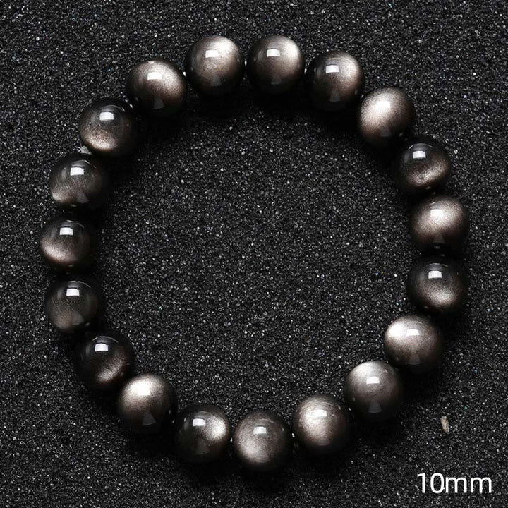 Buddha Stones Natural Silver Sheen Obsidian Soothing Protection Bracelet - 10mm - image 6
