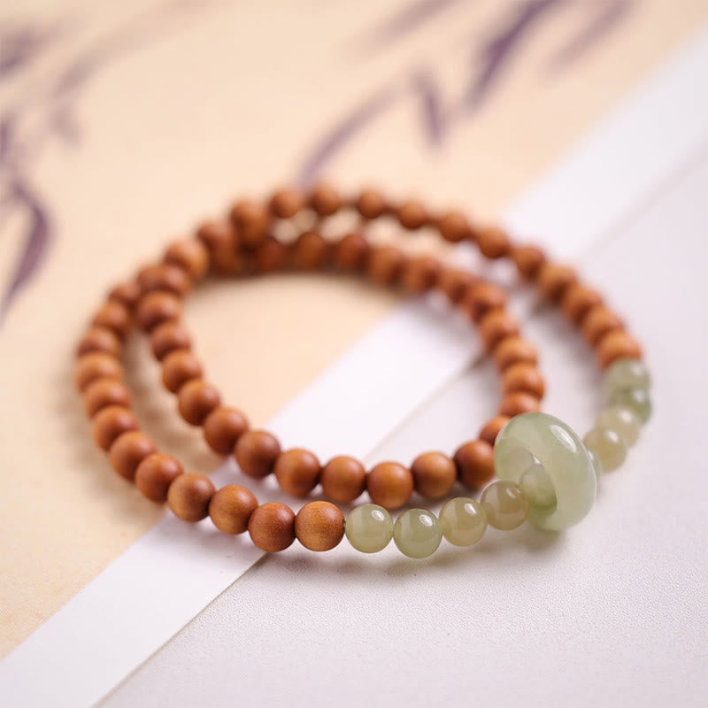 Buddha Stones Sandalwood Hetian Jade Protection Double Wrap Bracelet - Sandalwood(Protection♥Calm) - image 0