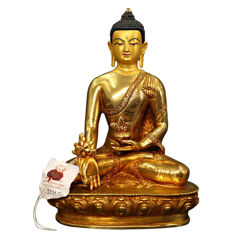 Buddha Stones Buddha Shakyamuni Medicine Buddha Compassion Copper Gold Plated Statue Decoration - image 0