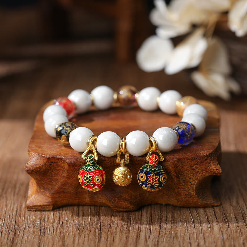 Buddha Stones Gold Swallowing Beast Family Charm Liuli Glass Colorful Porcelain Bead Luck Bracelet - Gold Swallowing Beast Family&Colorful Gold Silver Foil Bead - image 3