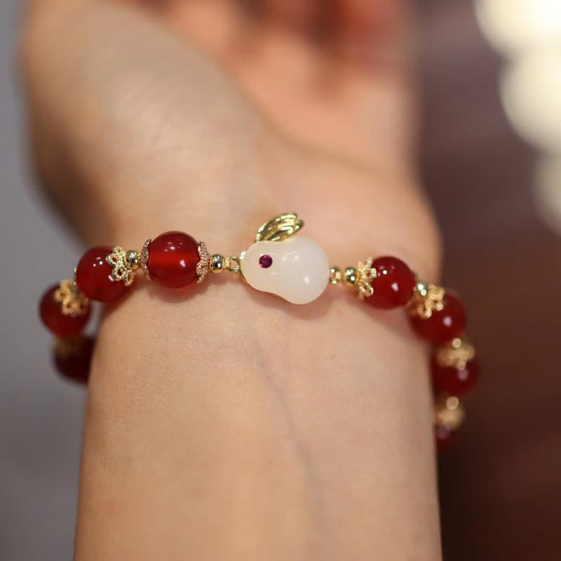 Year of the Rabbit Natural Red Agate White Jade Confidence Bracelet - image 2