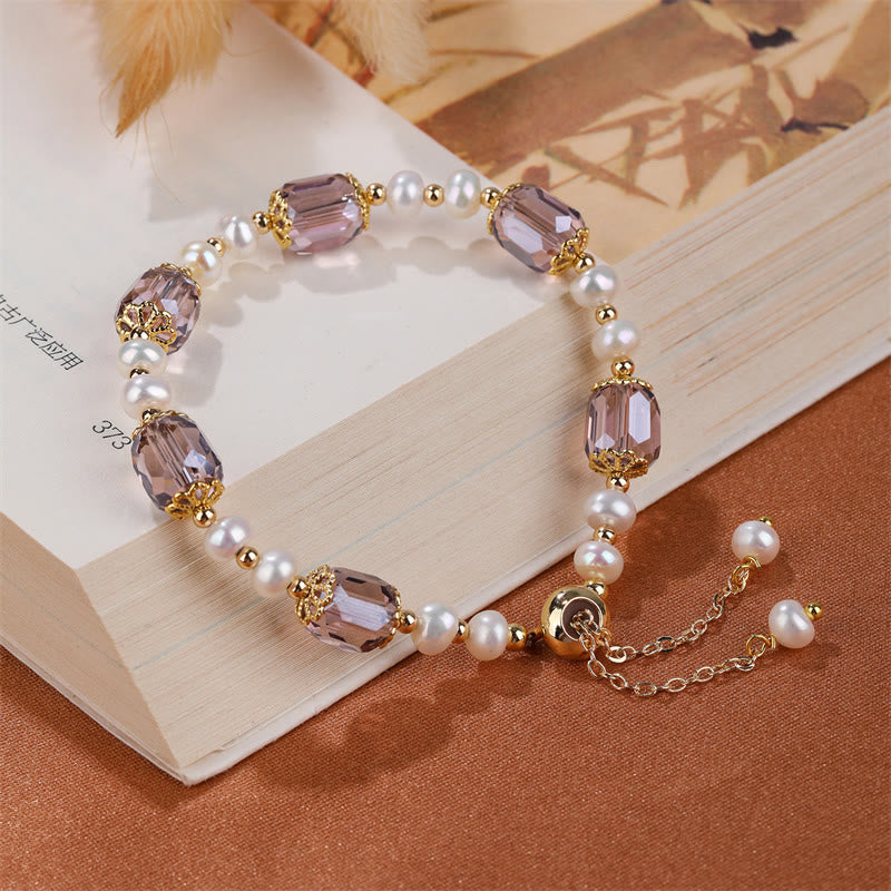 Buddha Stones Natural Amethyst Pearl Peace Healing Chain Bracelet - image 4