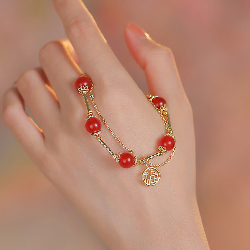 Buddha Stones Red Agate Fu Character Charm Self-acceptance Bracelet - image 9