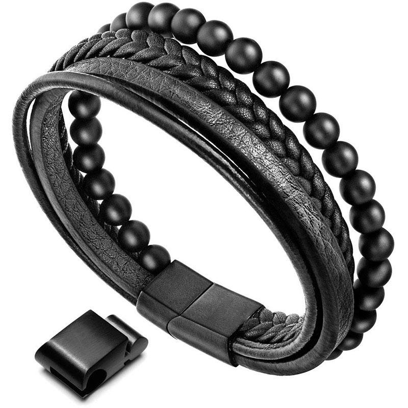 Buddha Stones Natural Lava Rock Black Onyx Bead Leather Bracelet - Black Onyx - image 18