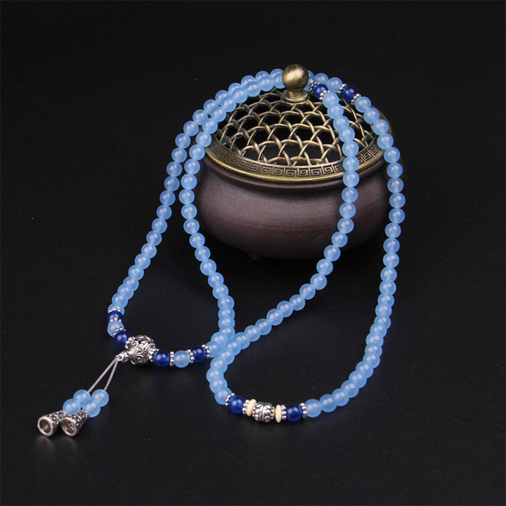 Buddha Stones 108 Beads Blue Crystal Healing Bracelet Mala - image 2