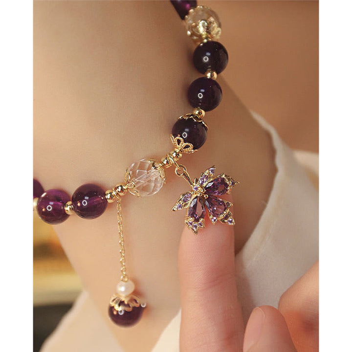 Buddha Stones 14k Gold Plated Natural Amethyst Healing Maple Leaf Charm Bracelet - image 9