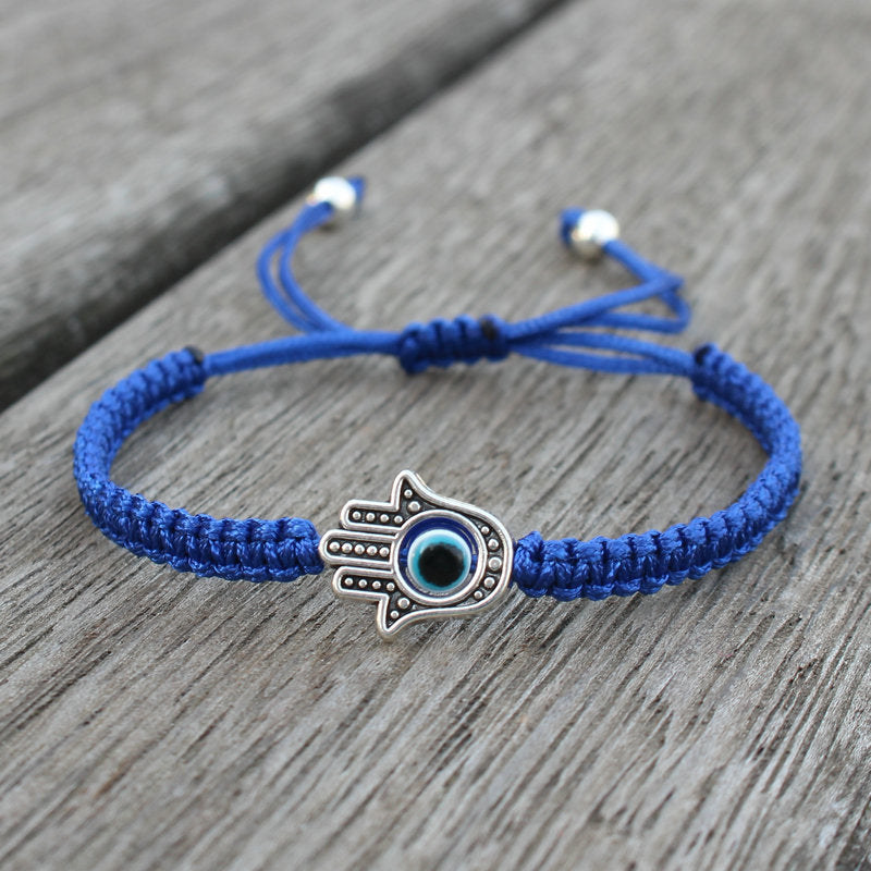 Buddha Stones Handmade Hamsa Symbol Protection Luck String Bracelet - Blue(Bracelet Size 16-24cm) - image 4