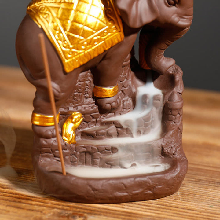 Tibetan Elephant Purple Clay Backflow Smoke Fountain Peace Healing Incense Burner Decoration - image 11