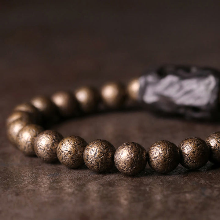 Buddha Stones Tibet Ebony Wood Copper Peace Balance Beaded Bracelet - image 3