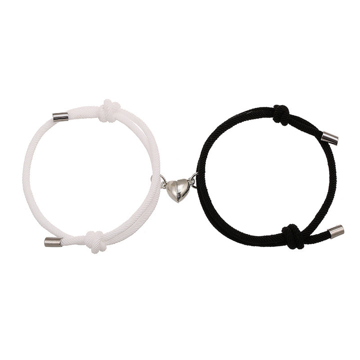 2Pcs Love Magnetic Couple String Strength Bracelet - White&Black - image 0
