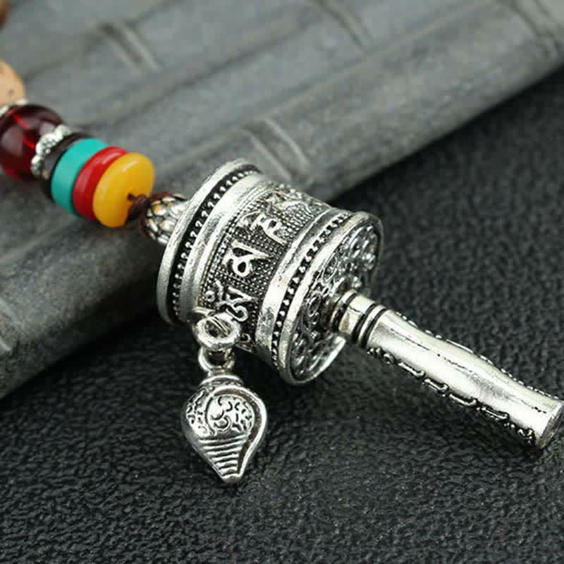 Buddha Stones Tibetan Om Mani Padme Hum Prayer Wheel Rotation Vajra Wood Necklace Pendant - image 17
