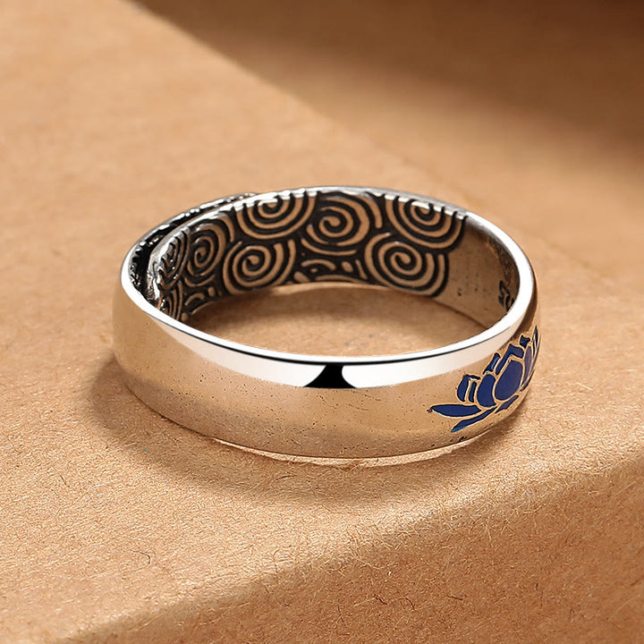 Buddha Stones Tibetan Blue Lotus Auspicious Clouds Copper Enlightenment Ring - image 2