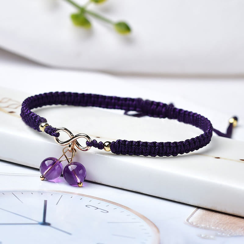 Buddha Stones Natural Strawberry Quartz Amethyst Green Phantom Bead Positive Bracelet - Amethyst(Inner Peace♥Healing)(Bracelet Size 16+5cm) - image 20