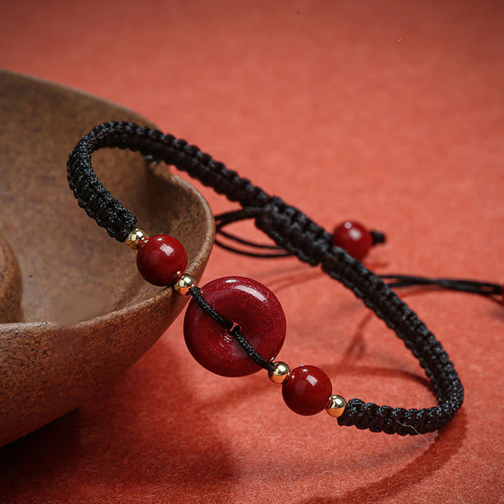 Buddha Stones Natural Cinnabar Peace Buckle Blessing String Bracelet - image 8
