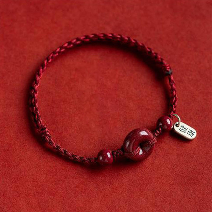 Buddha Stones Handmade Cinnabar Peace Buckle Safe and Healthy Charm Blessing String Bracelet Anklet - image 1
