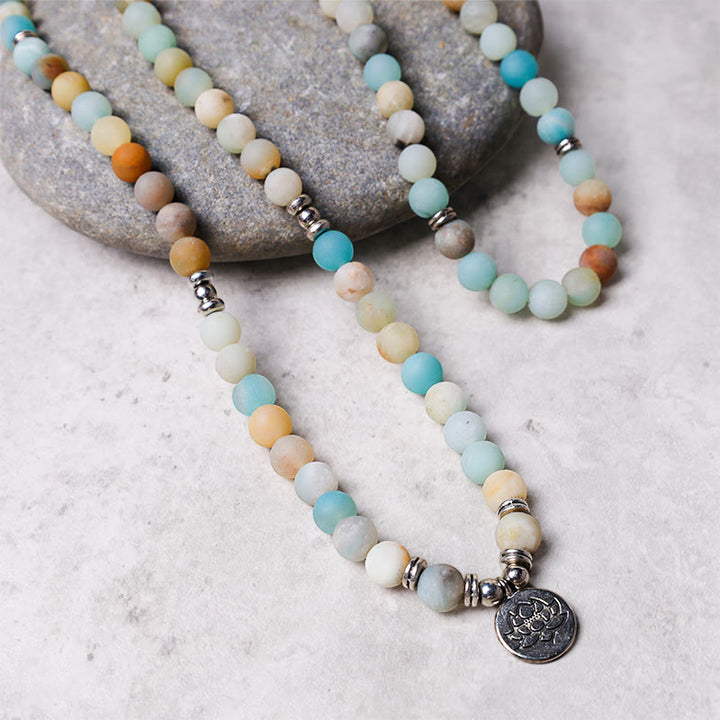 Buddha Stones Tibetan Amazonite Stone Blessing Lotus Mala - image 1