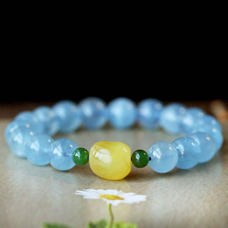 Natural Aquamarine Amber Beads Serenity Healing Bracelet - image 7
