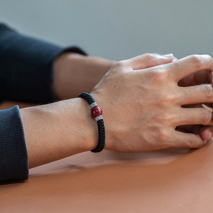 Buddha Stones 925 Sterling Silver Natural Cinnabar Bead Calm Handmade Braided String Bracelet - image 9