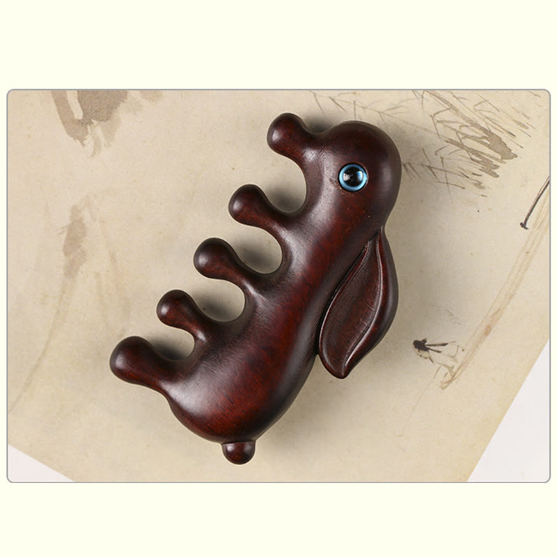 Small Leaf Red Sandalwood Green Sandalwood Lovely Bunny Relaxation Massage Comb - image 1