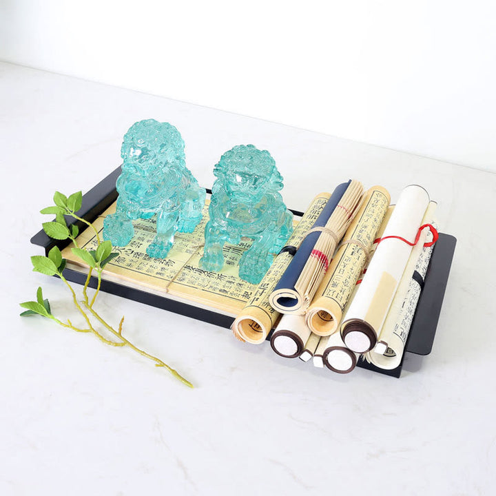 Buddha Stones 2Pcs Lion Statue Courage Strength Resin Home Office Decoration - image 2