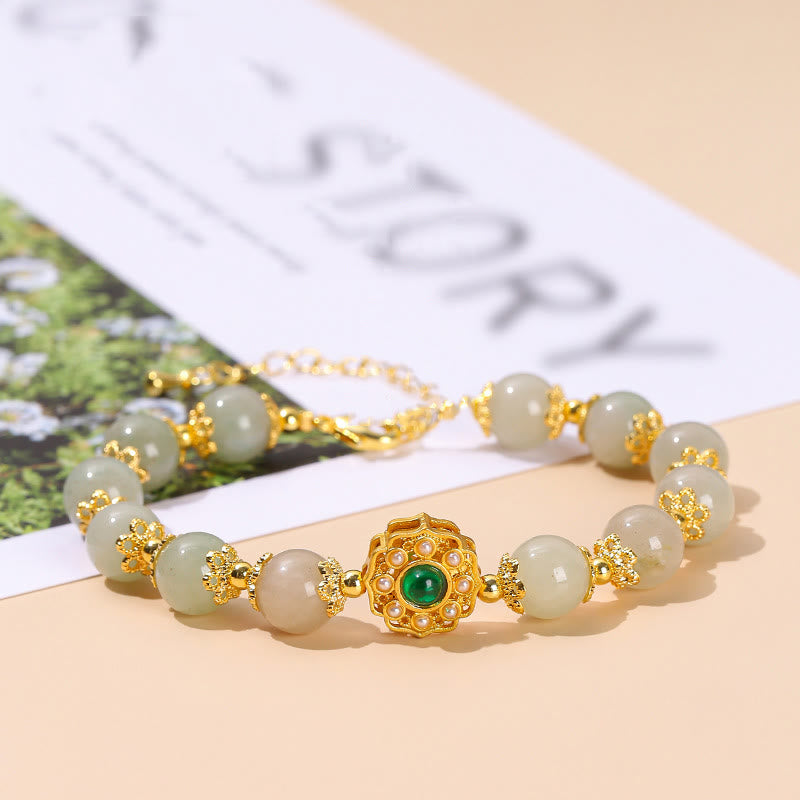 Buddha Stones Natural Jade Prosperity Bead Chain Bracelet - image 1