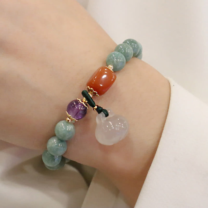 Buddha Stones Cyan Jade Lotus Pumpkin Wish Peace Buckle Amethyst Crystal Healing Bracelet - Pumpkin - image 4