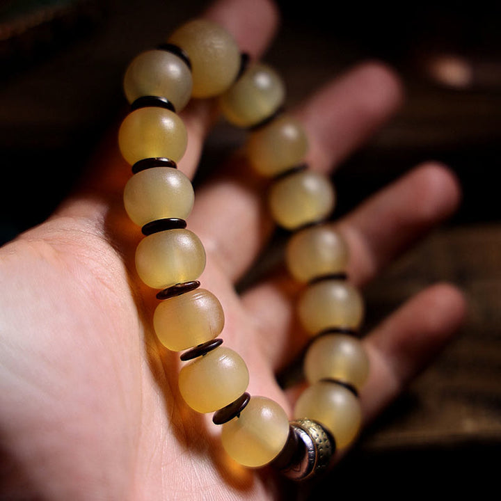 Buddha Stones Handmade Tibetan Sheep Horn Om Mani Padme Hum Auspiciousness Bracelet - image 1