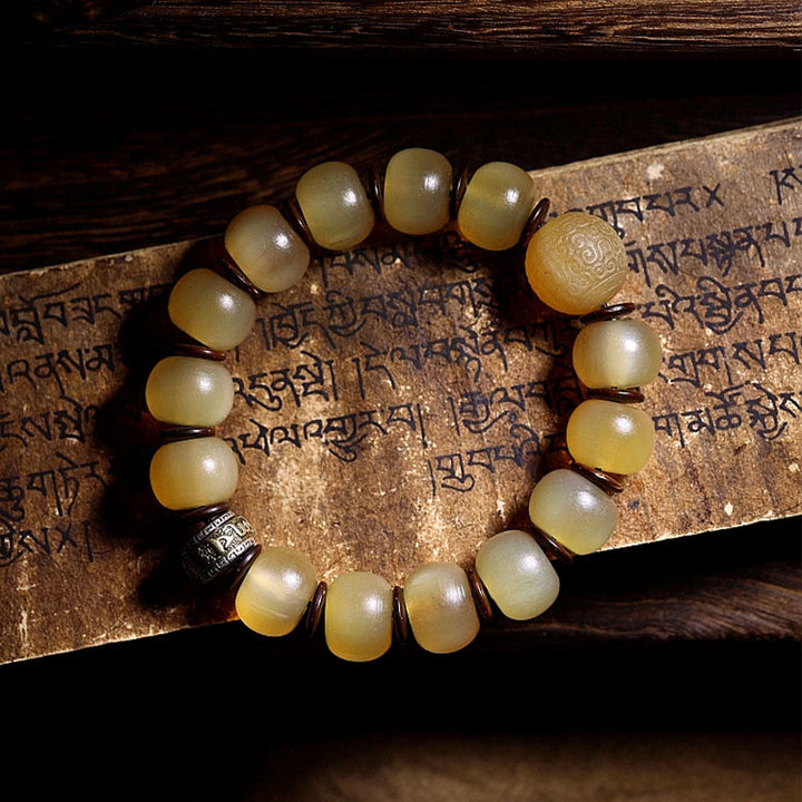 Buddha Stones Handmade Tibetan Sheep Horn Om Mani Padme Hum Auspiciousness Bracelet - image 2