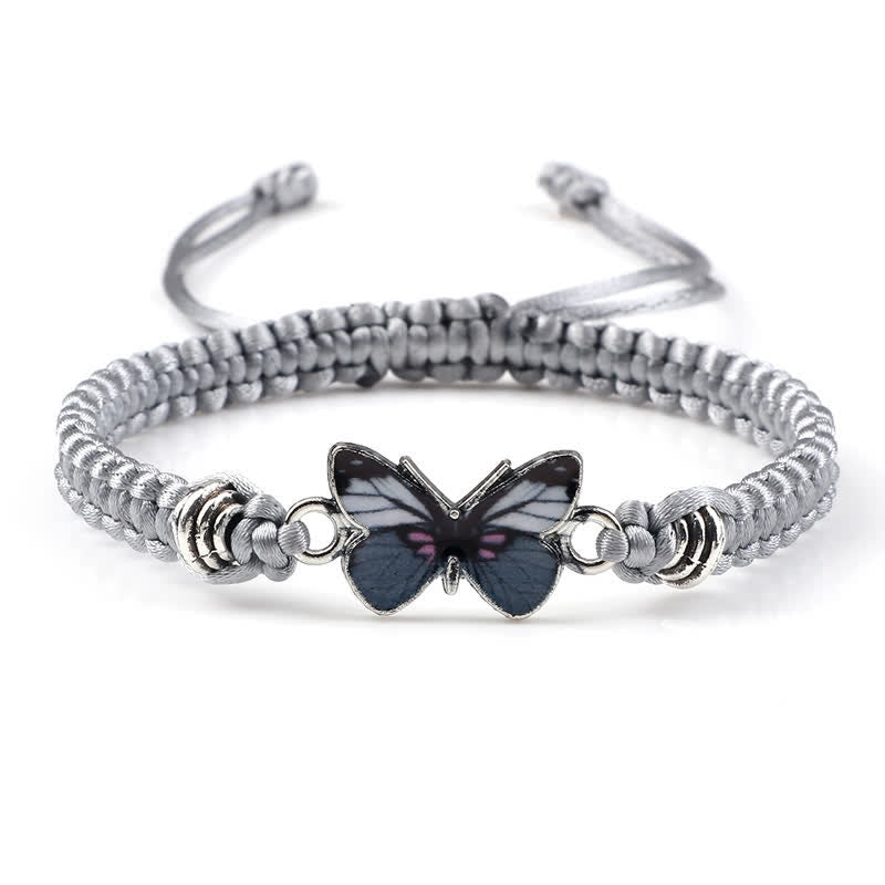 Buddha Stones Butterfly Freedom Love String Charm Bracelet - Gray-Gray Butterfly - image 2