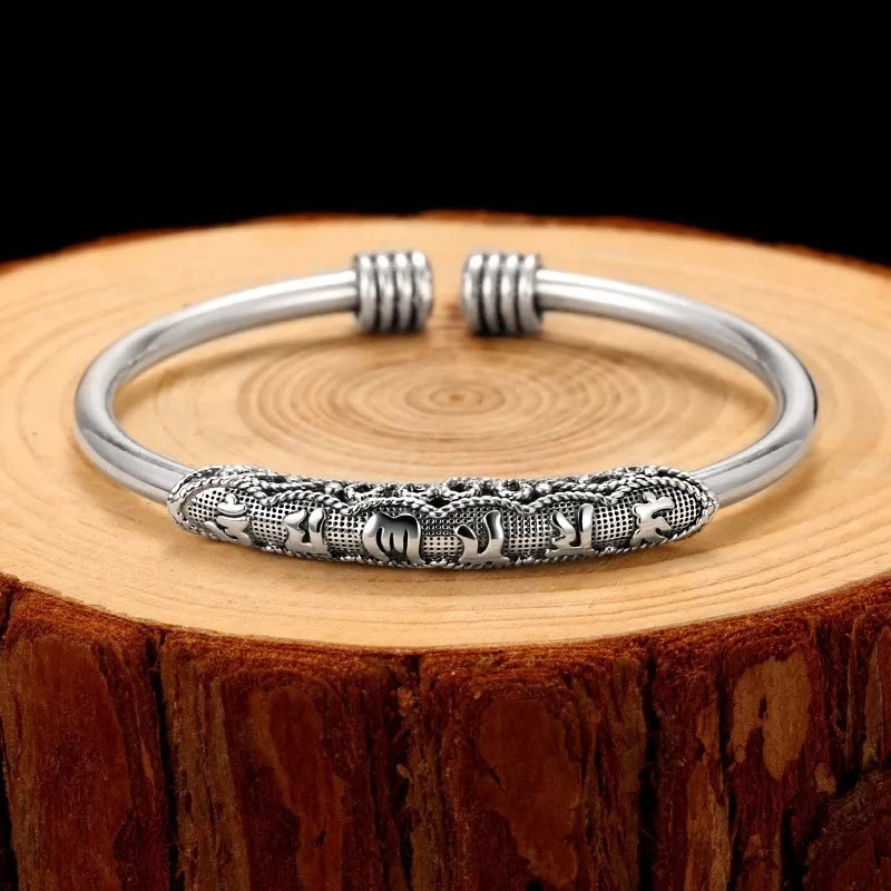 Buddha Stones Om Mani Padme Hum Engraved Peace Cuff Bracelet Bangle - Om Mani Padme Hum(Love♥Focus) - image 0