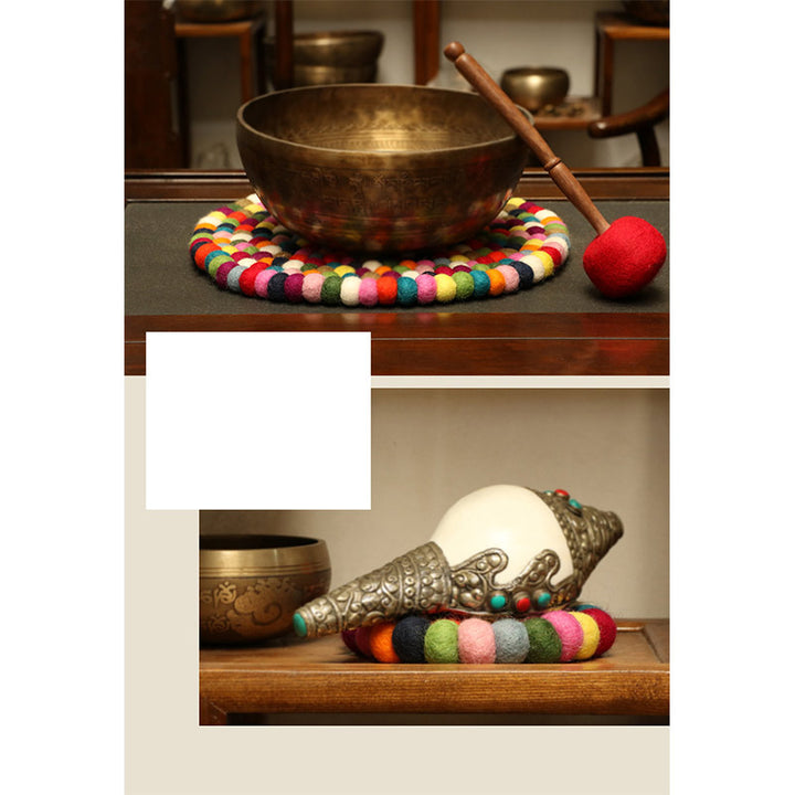 Buddha Stones Tibetan Singing Bowl Handcraft Felted Wool Cushion Decoration - image 8