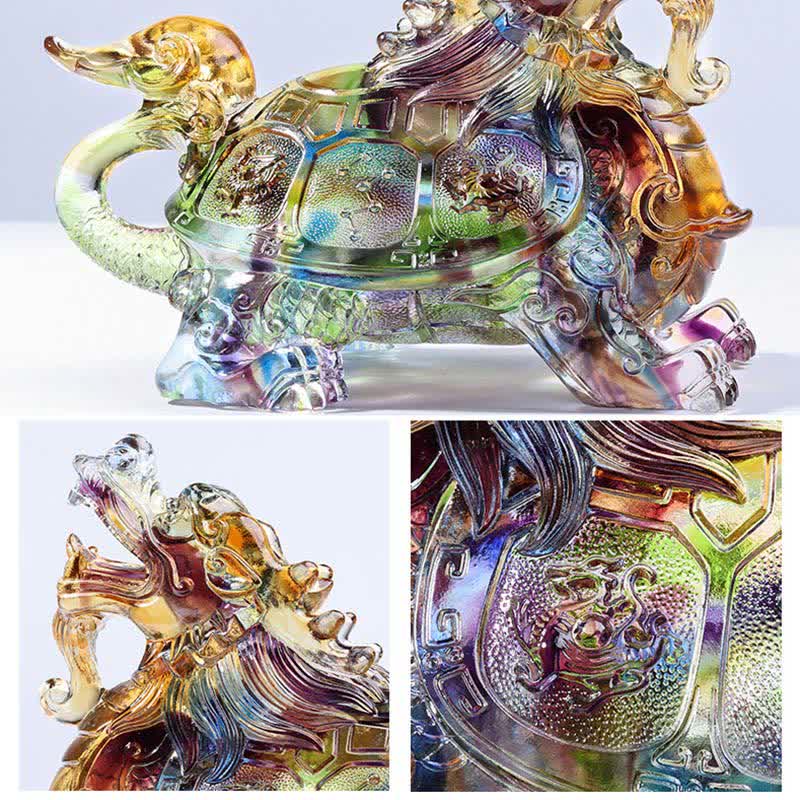 Buddha Stones Feng Shui Dragon Turtle Handmade Liuli Crystal Art Piece Home Office Decoration - image 9