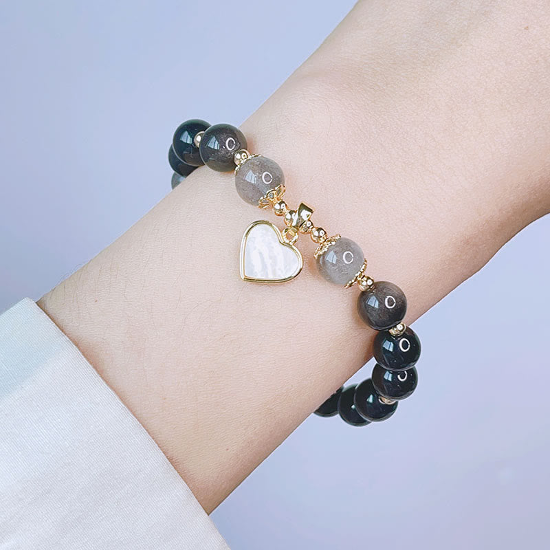 Buddha Stones Natural Silver Sheen Obsidian Love Heart Star Flower Protection Bracelet - image 3