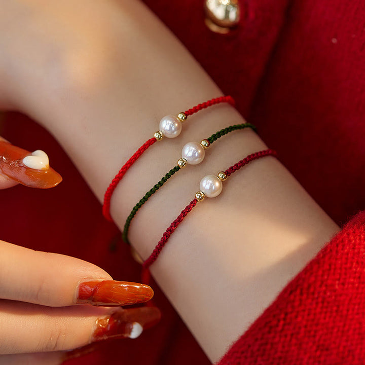 Buddha Stones Natural Pearl Bead Luck Braid String Bracelet - image 1
