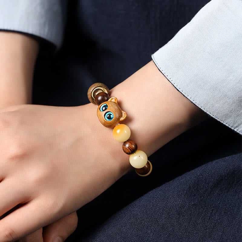 Buddha Stones Natural Bodhi Seed Sandalwood Lucky Cute Cat Head Paw Claw Peace Bracelet - image 7