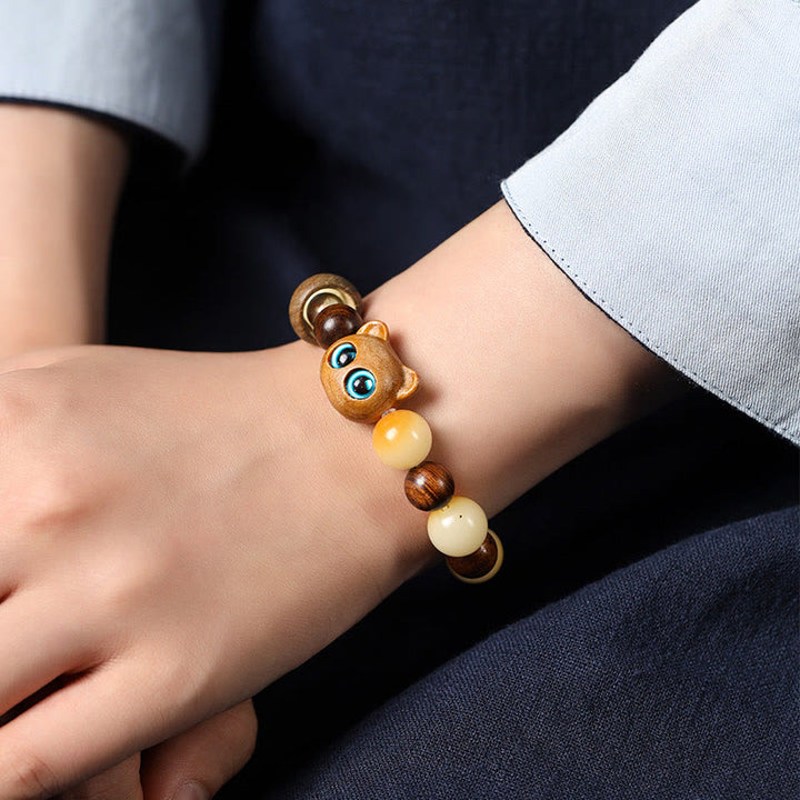Buddha Stones Natural Bodhi Seed Sandalwood Lucky Cute Cat Head Paw Claw Peace Bracelet - image 7