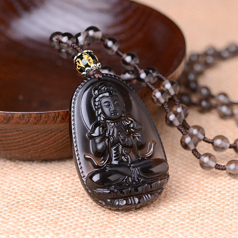 Buddha Stones Chinese Zodiac Obsidian Protection Necklace - L-Goat & Monkey - image 6