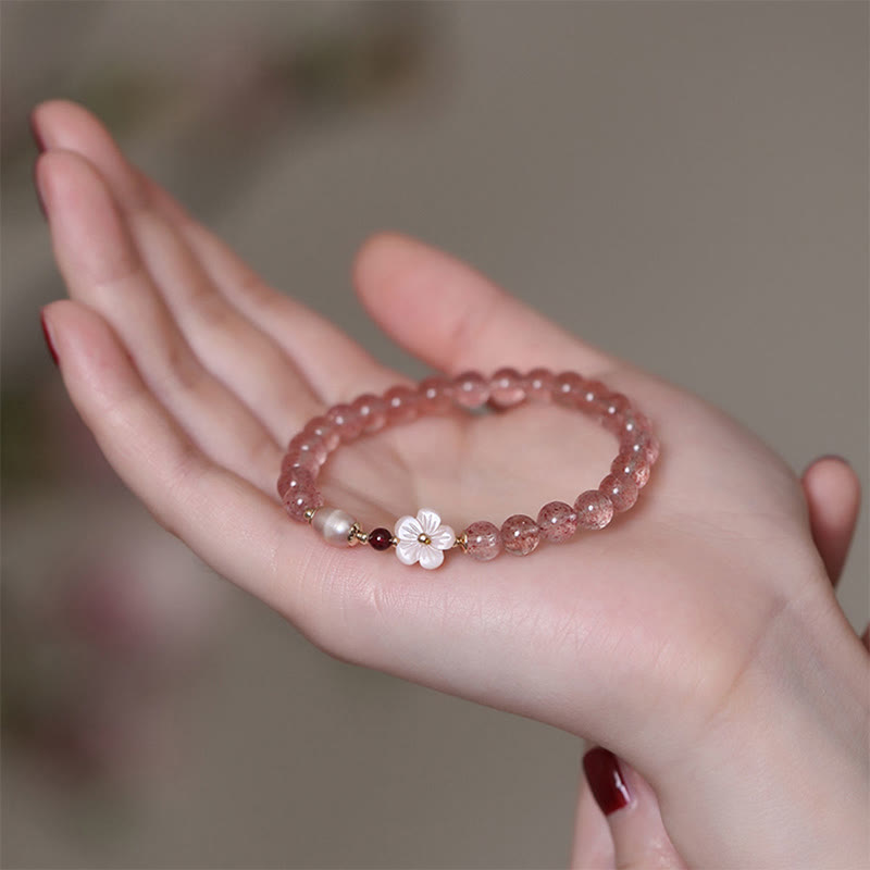 Buddha Stones Strawberry Quartz Peach Blossom Love Bracelet - image 1