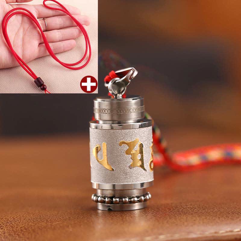 Buddha Stones Tibet Om Mani Padme Hum Shurangama Mantra Titanium Steel Wisdom Amulet Necklace Pendant - 1.4*2.4cm - Silver - Red String - image 28