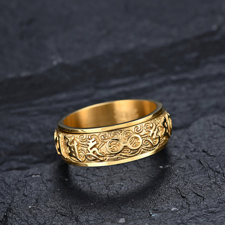 Buddha Stones Six True Words Balance Calm Titanium Steel Ring - image 5