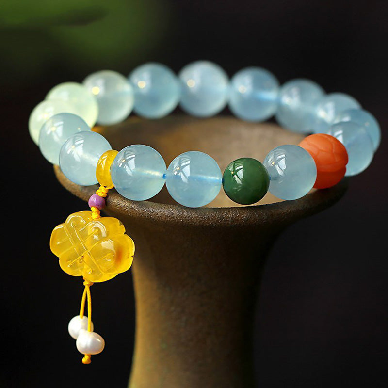 Buddha Stones Natural Aquamarine Amber Chinese Knotting Charm Peace Bracelet - image 8