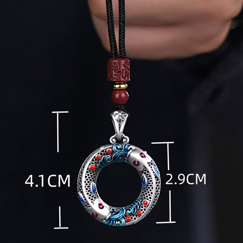 Buddha Stones Koi Fish Peace Buckle Copper Wealth Luck Necklace Pendant - image 6