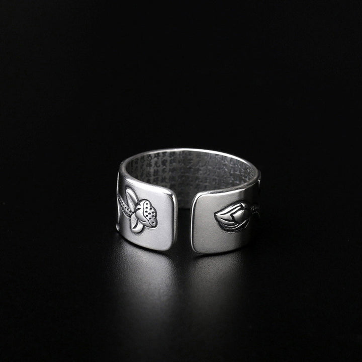 Buddha Stones Tibetan Lotus White Copper Enlightenment Ring - image 4