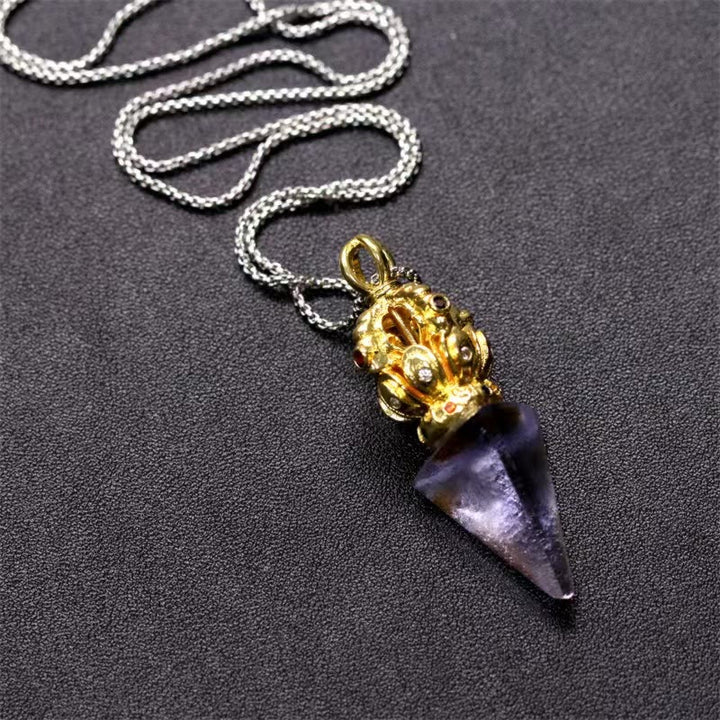 Buddha Stones Tibetan Dorje Vajra 4 Prong Lotus Liuli Crystal Strength Necklace Pendant - image 12