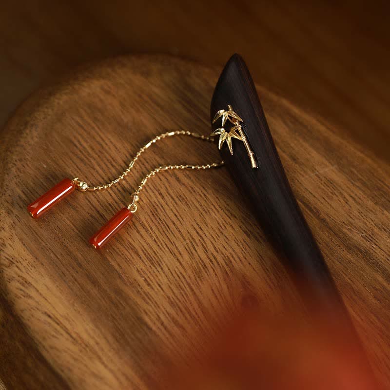 Red Agate Ebony Wood Confidence Tassel Hairpin - image 3