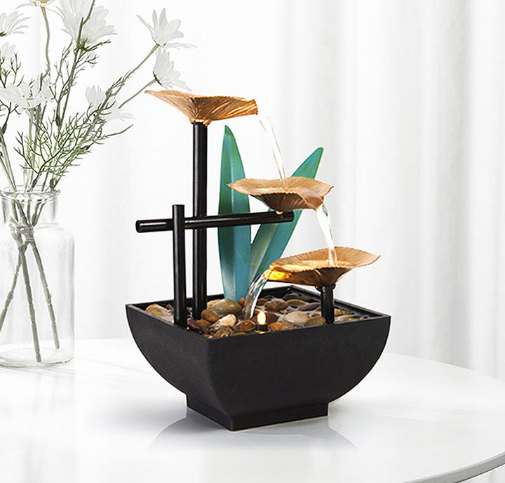 Buddha Stones Three Layers Waterfall Fountain Tabletop Lotus Ornaments With River Rocks Desktop Decoration - Gold - AU Standard - image 7