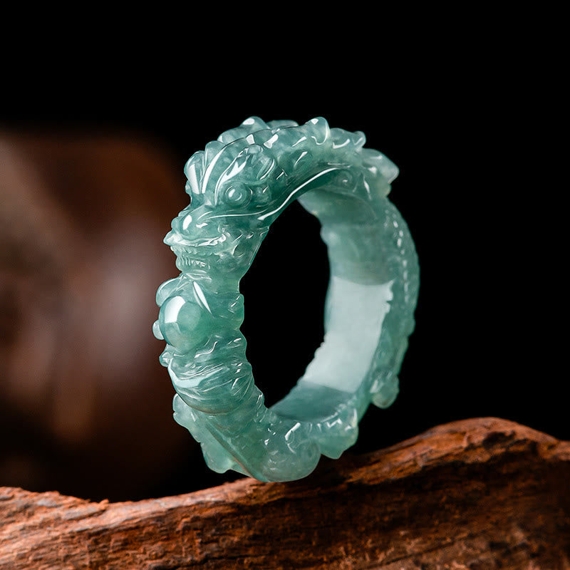 Buddha Stones Natural Jade Dragon Success Ring - 23mm - image 0