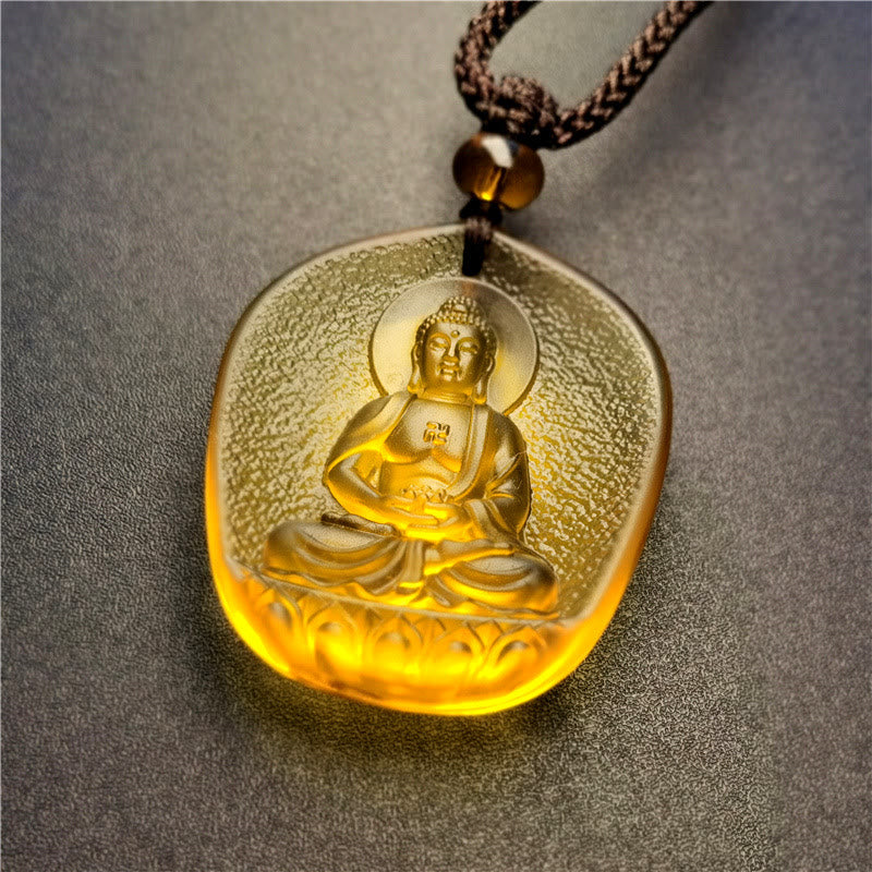 Buddha Stones Chinese Zodiac Natal Buddha Blessing Liuli Crystal Compassion Necklace Pendant - Dog/Pig-Amitabha Buddha - image 0